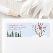 Rode Kardinaal Vogel Sneeuw Kerstmis Retouradres Etiket (Insitu)