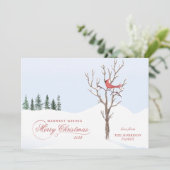 Rode Kardinaal Vogel Vrolijk Kerstfeest Flat Vakan Feestdagenkaart (Staand voorkant)