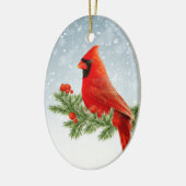 Rode Kardinaal Vogel Vrolijk Kerstfeest ornament (Links)