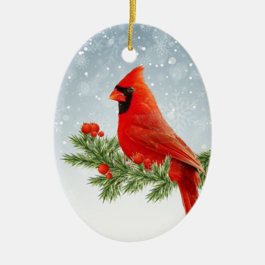 Rode Kardinaal Vogel Vrolijk Kerstfeest ornament (Voorkant)