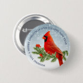 Rode Kardinaal Vogel Vrolijk Kerstknopje Ronde Button 5,7 Cm (Voorkant /achterkant)