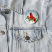 Rode Kardinaal Vogel Vrolijk Kerstknopje Ronde Button 5,7 Cm (In situ)