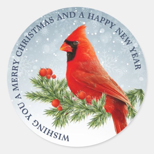 Rode Kardinaal Vogel Vrolijk Kerstmis Sticker (Voorkant)