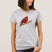 Rode Kardinaal Vogel Waterverf Schilderij T-shirt (Voorkant)