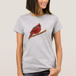 Rode Kardinaal Vogel Waterverf Schilderij T-shirt