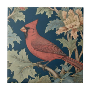 Rode Kardinaal Vogel William Morris stijl links te Tegeltje