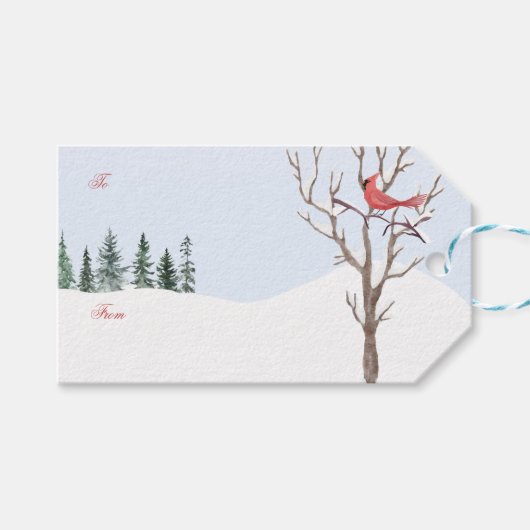 Rode Kardinaal Vogel Winter Sneeuw Kerstcadeau Lab Cadeaulabel (Voorkant (Horizontaal))