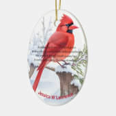 Rode Kardinaal Vogel zit op een boom in sneeuwbos Keramisch Ornament (Links)