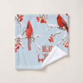 Rode Kardinaal Vogels Bomen Vrolijk Kerstblauw Bad Handdoek (Wasdoekje)
