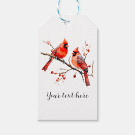 Rode Kardinaal Vogels op Holly Tree Branch Cadeaulabel