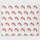 Rode Kardinaal Vogels op Holly Tree Branch Cadeaupapier (Vlak)