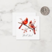 Rode Kardinaal Vogels op Holly Tree Branch Notitiekaartje (Voorkant / Achterkant in situ)