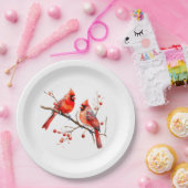 Rode Kardinaal Vogels op Holly Tree Branch Papieren Bordje (Feest)