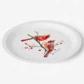 Rode Kardinaal Vogels op Holly Tree Branch Papieren Bordje (Gekanteld)