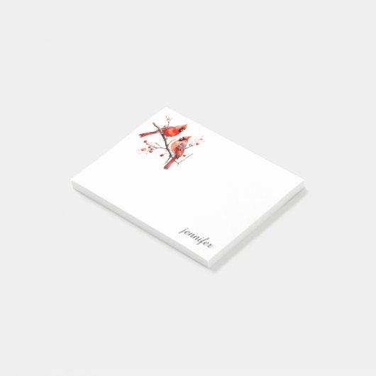 Rode Kardinaal Vogels op Holly Tree Branch Post-it® Notes (Schuin)