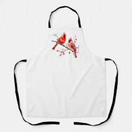 Rode Kardinaal Vogels op Holly Tree Branch Schort