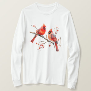 Rode Kardinaal Vogels op Holly Tree Branch T-shirt