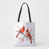 Rode Kardinaal Vogels op Holly Tree Branch Tote Bag (Voorkant)