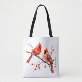 Rode Kardinaal Vogels op Holly Tree Branch Tote Bag