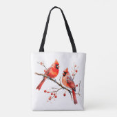 Rode Kardinaal Vogels op Holly Tree Branch Tote Bag (Achterkant)