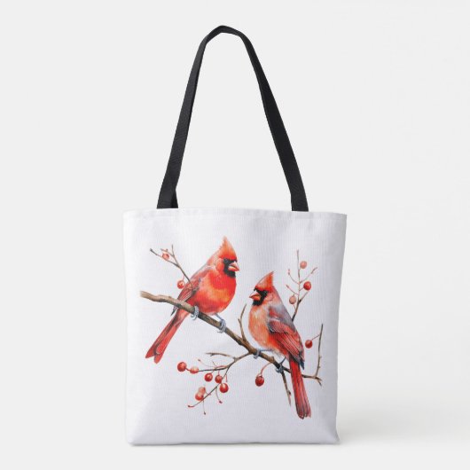 Rode Kardinaal Vogels op Holly Tree Branch Tote Bag (Achterkant)