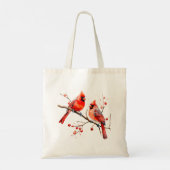 Rode Kardinaal Vogels op Holly Tree Branch Tote Bag (Achterkant)
