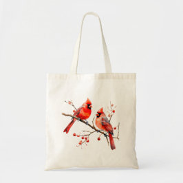 Rode Kardinaal Vogels op Holly Tree Branch Tote Bag