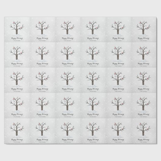 Rode Kardinaal Vogels Op Sneeuw Boom Illustraties Cadeaupapier (Vlak)