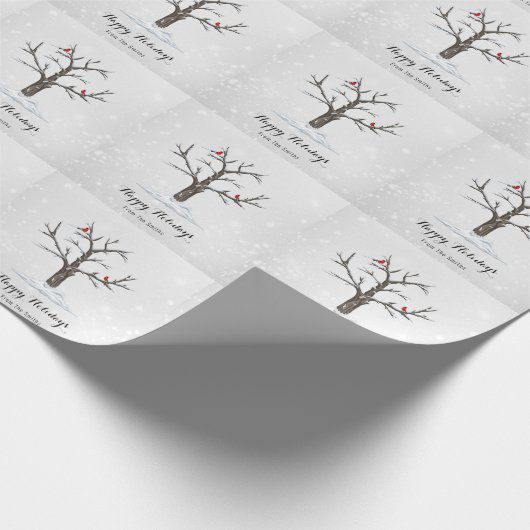 Rode Kardinaal Vogels Op Sneeuw Boom Illustraties Cadeaupapier (Hoek)