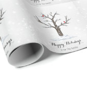 Rode Kardinaal Vogels Op Sneeuw Boom Illustraties Cadeaupapier (Rol Hoek)