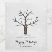 Rode Kardinaal Vogels Op Sneeuw Boom Illustraties Wijn Etiket (Enkel label)