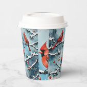 Rode Kardinaal Vogels op Snowy Branches Kerstmis Papieren Bekers (Links)