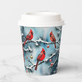 Rode Kardinaal Vogels op Snowy Branches Kerstmis Papieren Bekers (Achterkant)