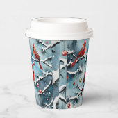 Rode Kardinaal Vogels op Snowy Branches Kerstmis Papieren Bekers (Rechts)