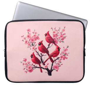 Rode Kardinaal Vogels Roze Kersenbloesem Boom Voge Laptop Sleeve