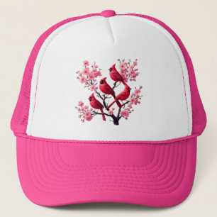 Rode Kardinaal Vogels Roze Kersenbloesem Boom Voge Trucker Pet