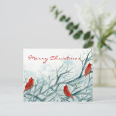 Rode Kardinaal Vogels Winterbomen Vrolijk Kerstfee Feestdagenkaart (Staand voorkant)