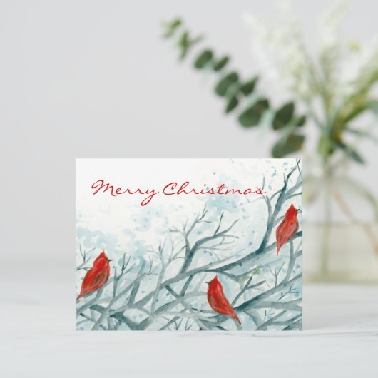 Rode Kardinaal Vogels Winterbomen Vrolijk Kerstfee Feestdagenkaart (Staand voorkant)