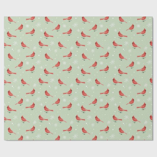 Rode Kardinaal Vogels & Witte Sneeuwvlokken op Gro Cadeaupapier (Vlak)