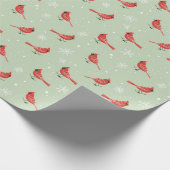 Rode Kardinaal Vogels & Witte Sneeuwvlokken op Gro Cadeaupapier (Hoek)