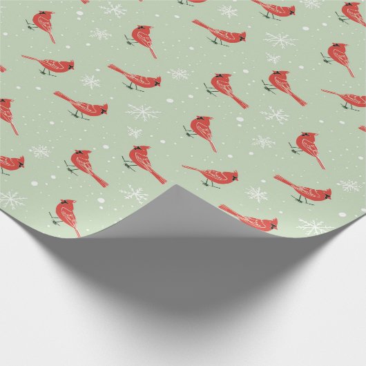 Rode Kardinaal Vogels & Witte Sneeuwvlokken op Gro Cadeaupapier (Hoek)