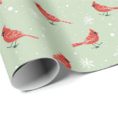 Rode Kardinaal Vogels & Witte Sneeuwvlokken op Gro Cadeaupapier (Rol Hoek)