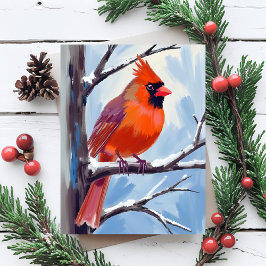 Rode Kardinaal Winter Aquarel Feestdagenkaart
