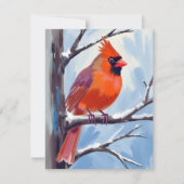 Rode Kardinaal Winter Aquarel Feestdagenkaart (Voorkant)