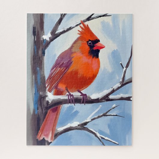Rode Kardinaal Winter Aquarel Schilderij Legpuzzel (Verticaal)
