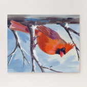 Rode Kardinaal Winter Aquarel Schilderij Legpuzzel (Horizontaal)
