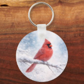 Rode Kardinaal Winter Aquarel Sleutelhanger (Achterkant)