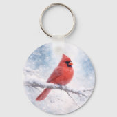 Rode Kardinaal Winter Aquarel Sleutelhanger (Achterkant)