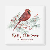 Rode Kardinaal Winter Pijnboombessen Vrolijk Kerst Magneet (Voorkant)