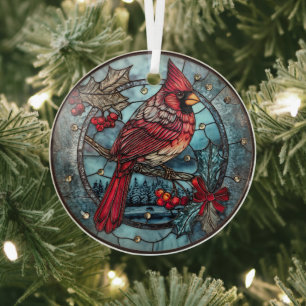 Rode Kardinaal Winter Scène Glas Ornament